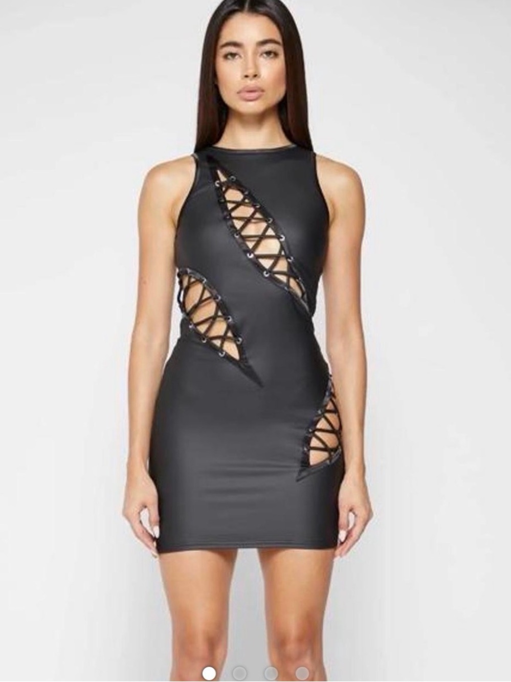 XS sexy black mini Sleek Black Lace-Up Cutout Bodycon Dress
